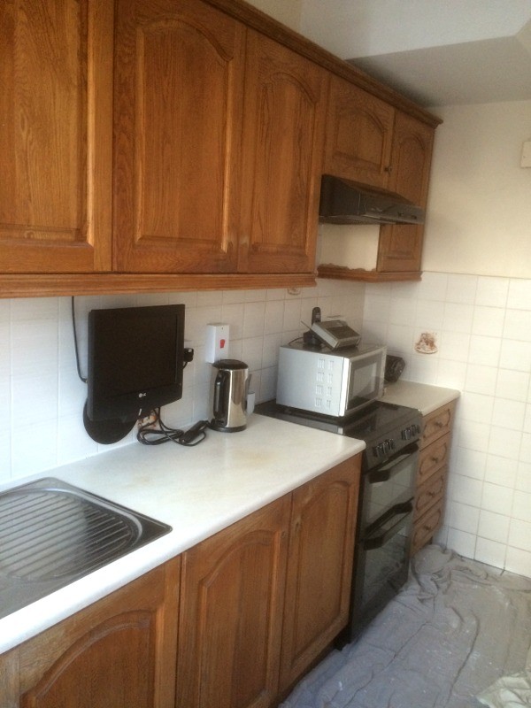 Before hand painting of a kitchen in a Dublin home by Abhaile Decorators, Robery Hanvey Ireland