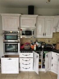 First coat applied on kitchen cupboards - Quality home decoration by Abhaile Decorators, Ireland