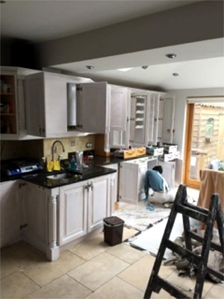 First coat applied on kitchen cupboards - Quality home decoration by Abhaile Decorators, Ireland