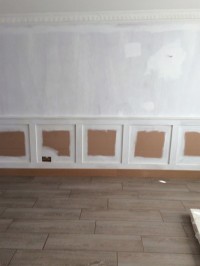 Preparation for painting of living room with panels  by  Abhaile Decorators, Dublin, Ireland