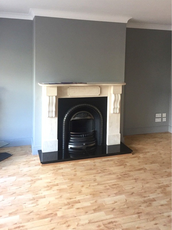 Dublin sitting room with painted fireplace and surrounding walls  - painting by Abhaile Decorators, Dublin,  Ireland